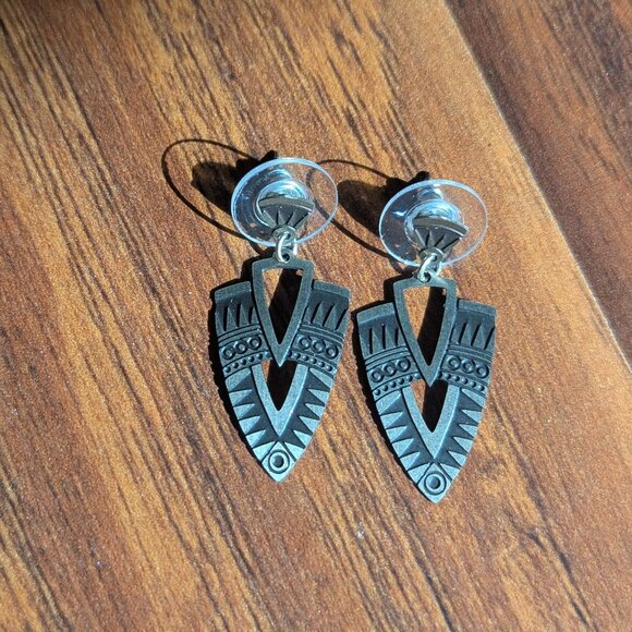 Silver Earrings with Black artwork - Picture 1 of 1